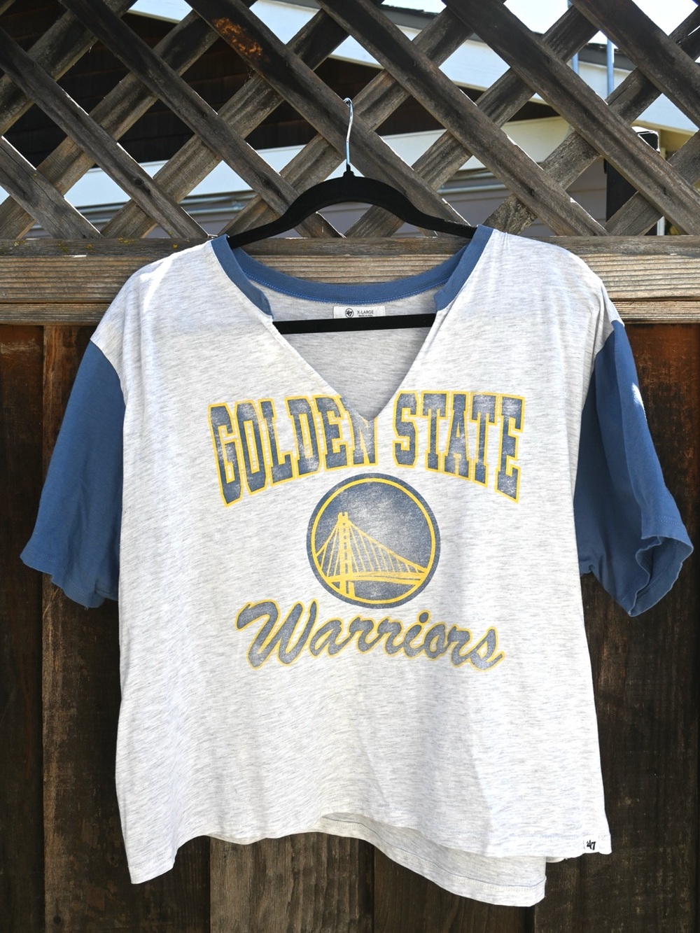 NBA Golden State Warriors V-neck Tee - Gray with Blue Sleeves